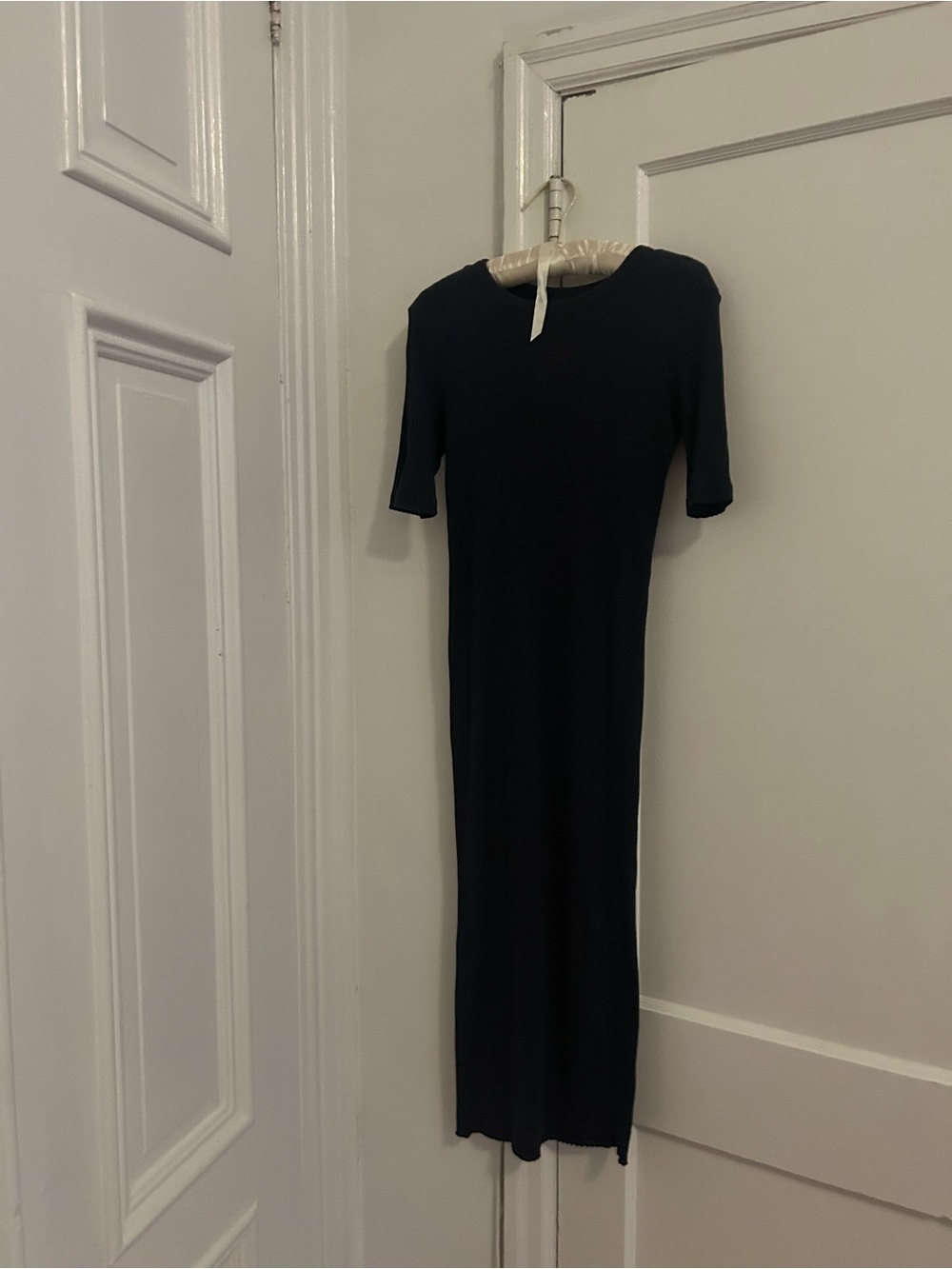 & Other Stories Navy Ribbed Short-Sleeve Midi Dress